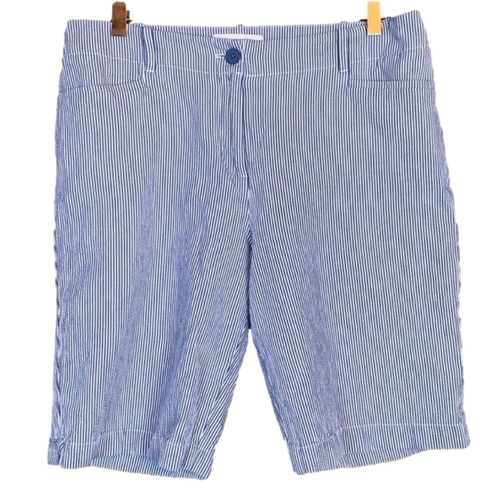 Talbots blue and white pinstripe seersucker Bermuda shorts Size 10